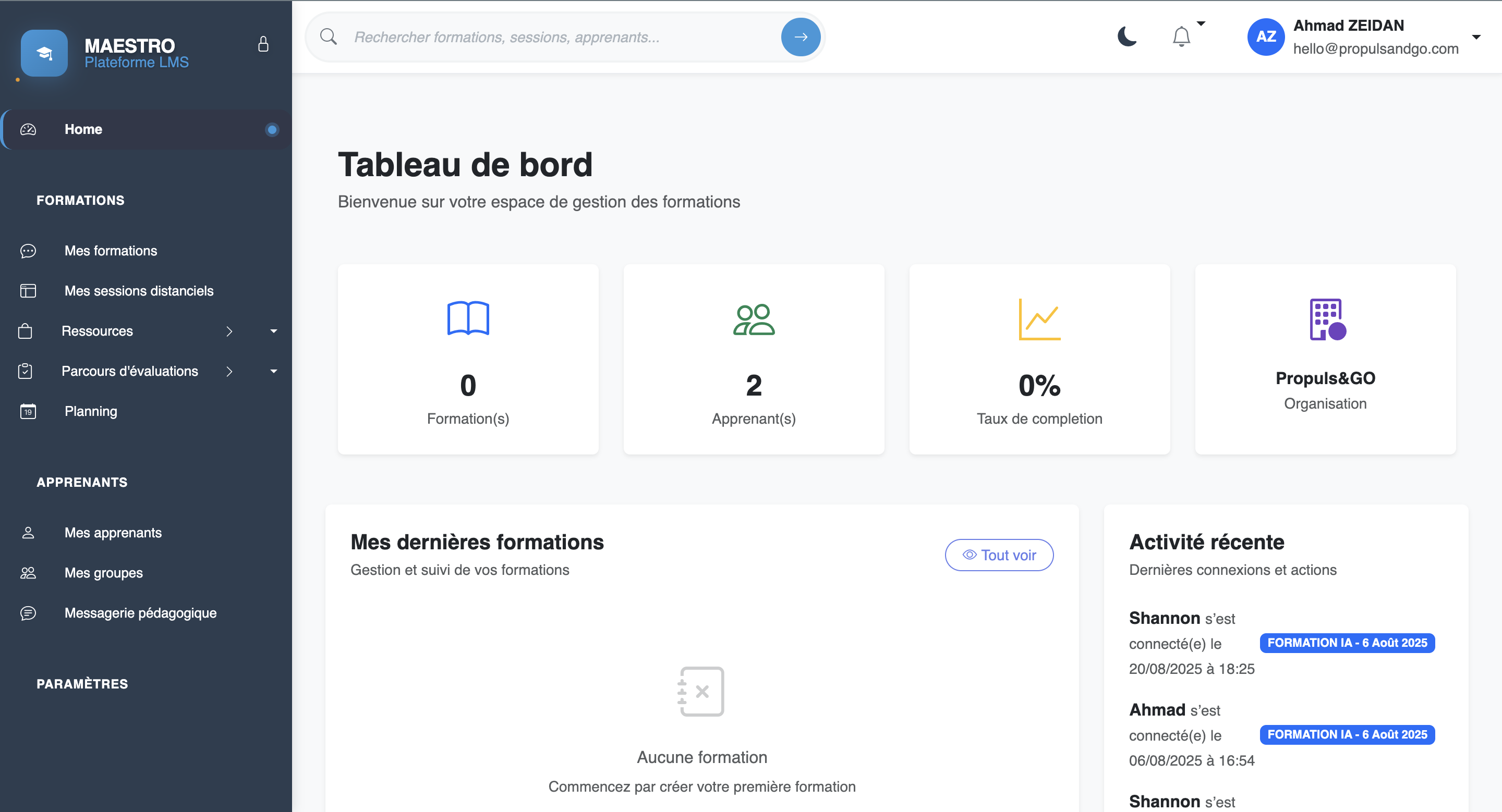 Interface Maestro LMS